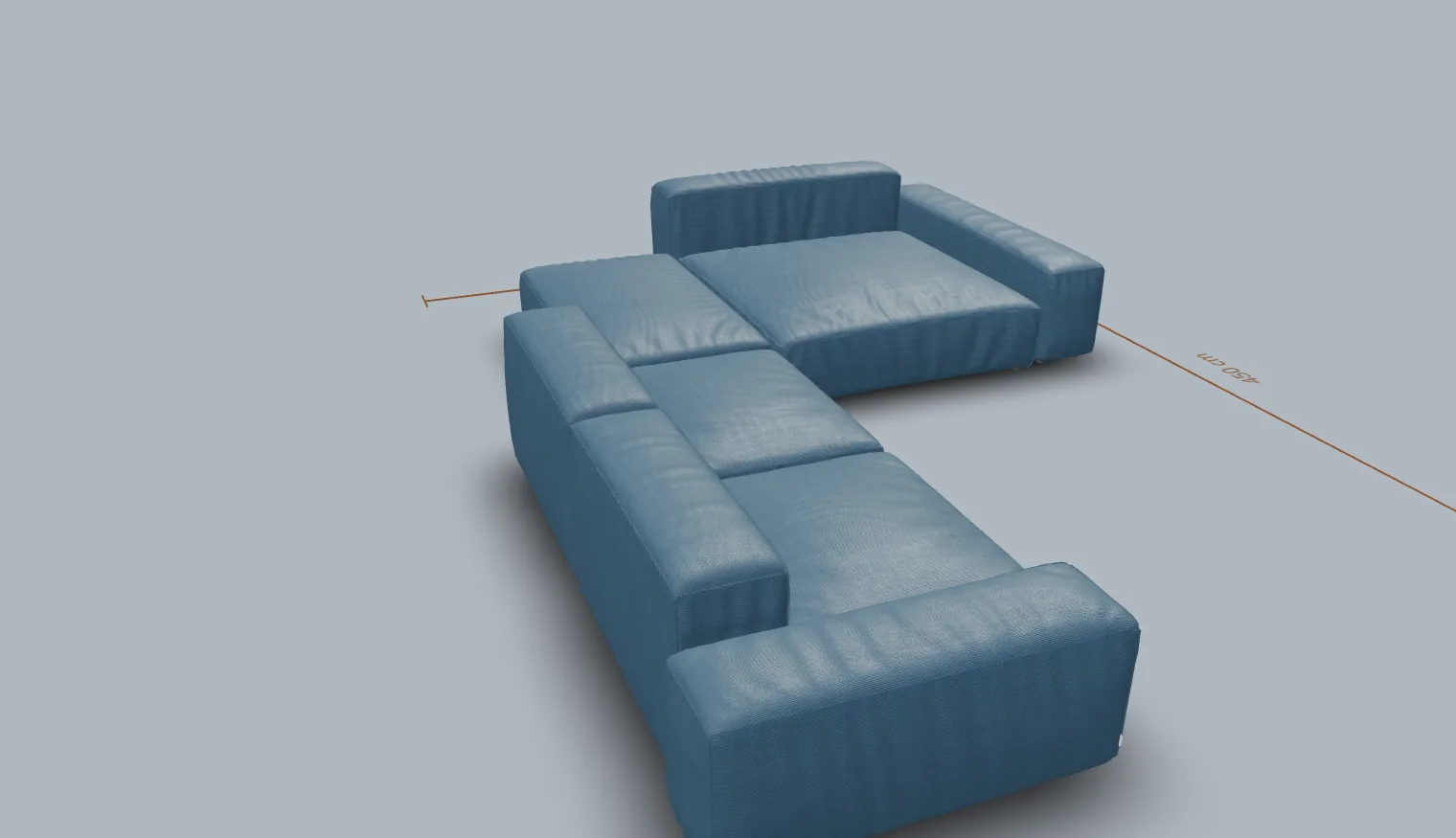 Mille Studio 3D sofa configurator showing a sectional configured with PBR fabric in real-time