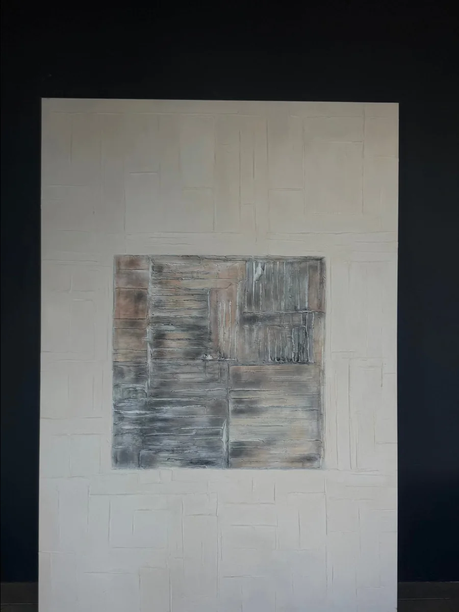 Framed Abstract art panel in a warm, neutral Riyadh interior