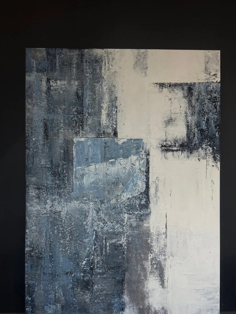 Coastal Abstract art panel in a warm, neutral Riyadh interior