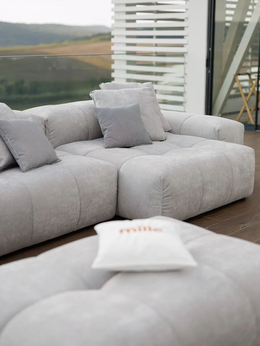 Close-up of Nami N2 fabric upholstery and stitching