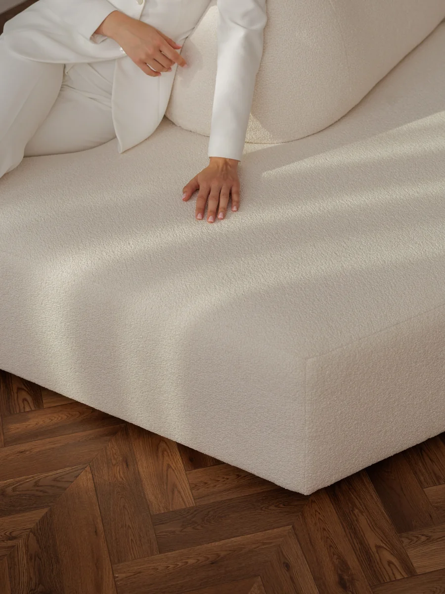 Close-up of Piero P1 fabric upholstery and stitching