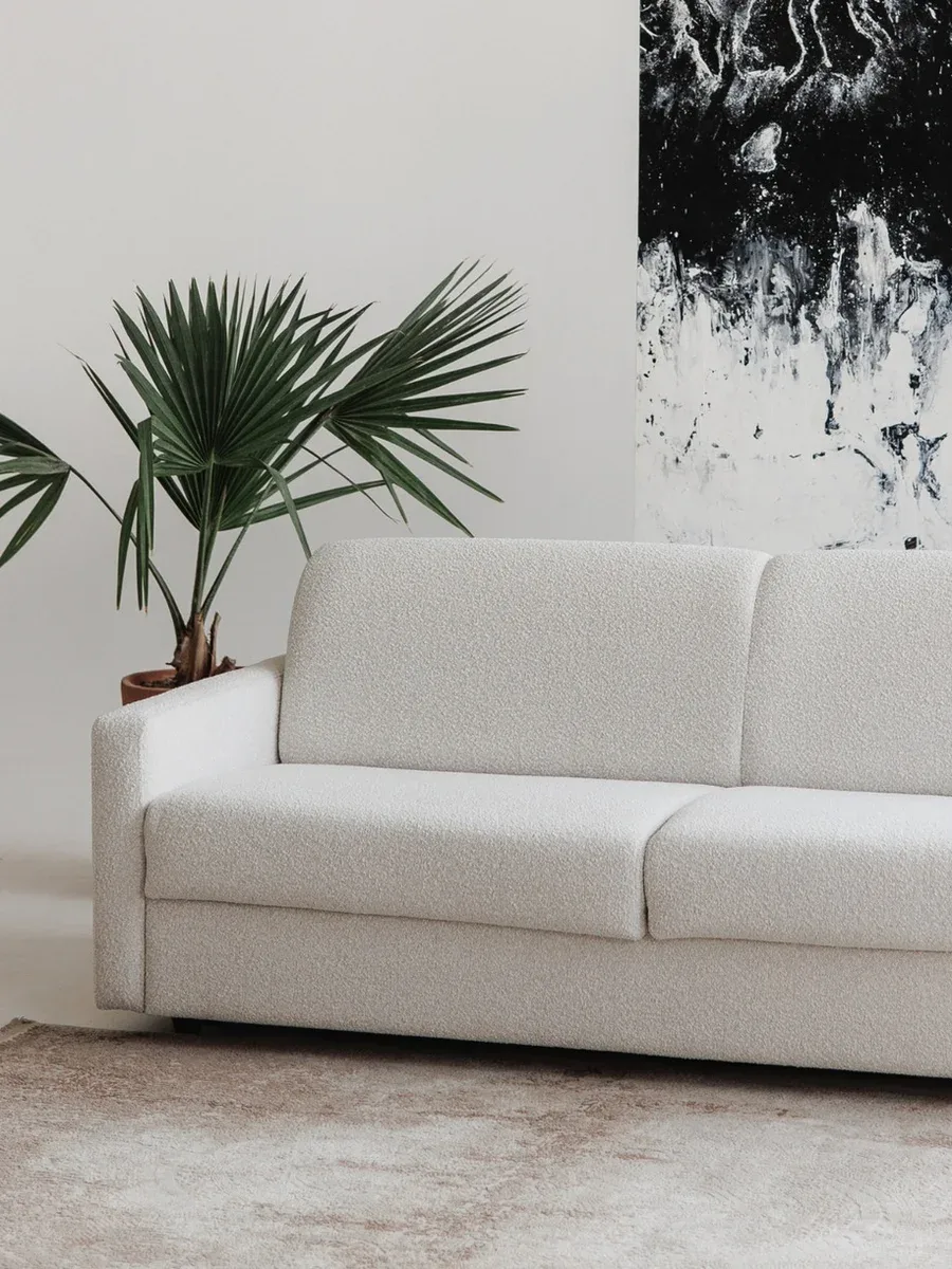 Close-up of Orio S80 fabric upholstery and stitching